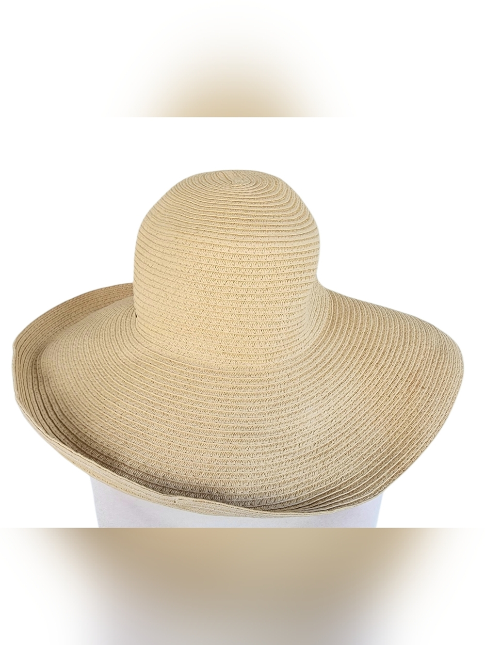 Greg Norman Collection Wide-Brim Straw Sun Hat in Beige with Metal Logo